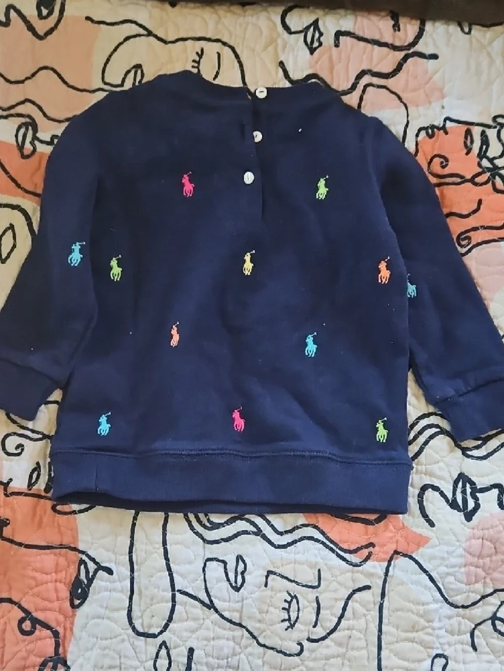 Ralph Lauren Navy Kids Sweatshirt with Multicolor Polo Embroidery